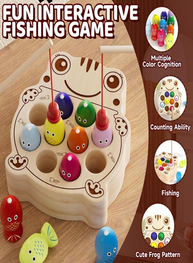 edutree Wooden Magnetic Fishing Game for Toddlers 1-3, Montessori Sensory Busy Board Fine Motor Skills Toys for 1 2 3 Years Old Boys Girls (Frog B-Fish Game) - Image 2